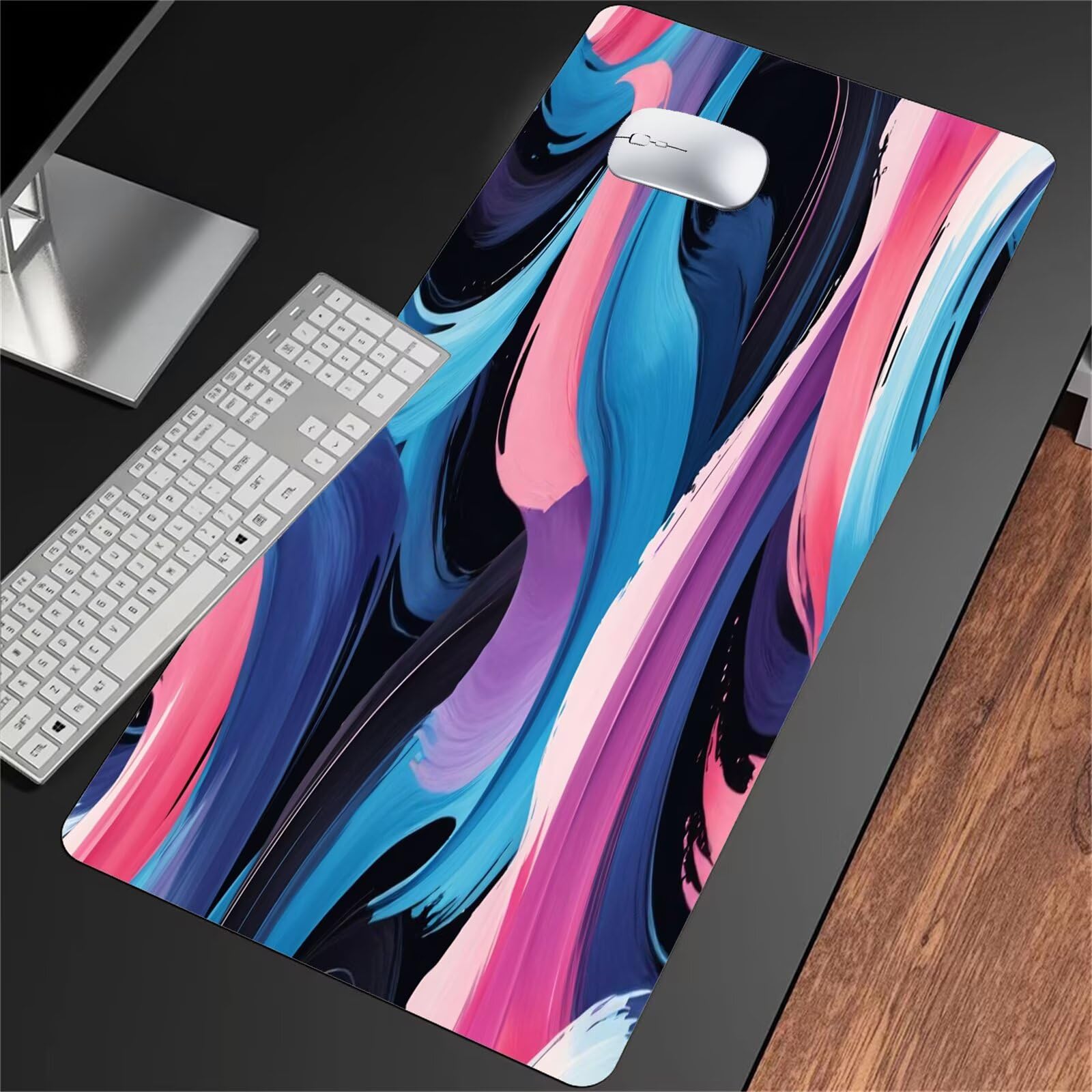 Podkładka pod mysz do gier 1000 x 500 x 2 mm XXL Podkładka pod mysz do gier, duża podkładka pod biurko z antypoślizgową gumową podstawą, dla graczy, pracowników biurowych (niebiesko-różowa)