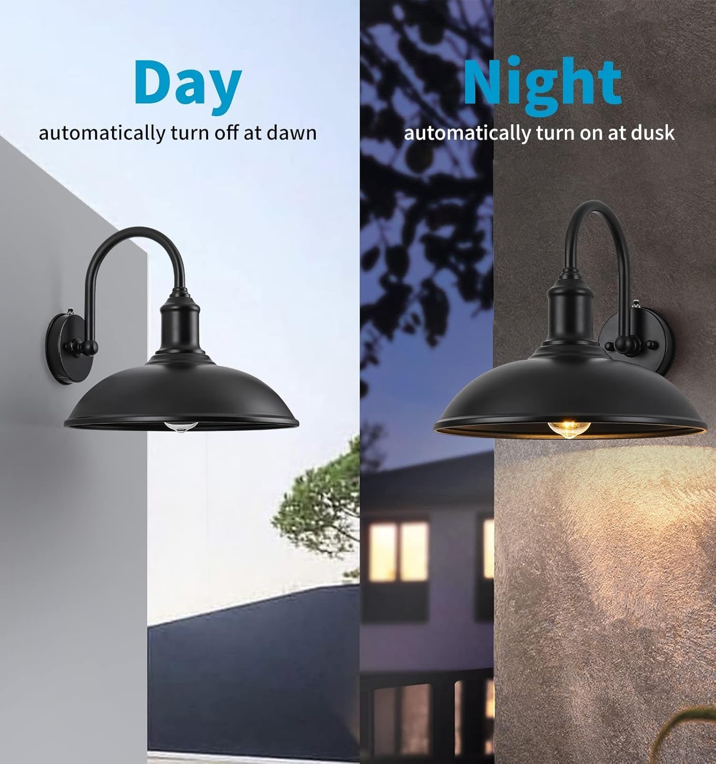 15in Dusk to Dawn Barn Lights Steel, Galvanized and Powder-Coated for Outdoor Use in Farms, Barns, and Commercial Spaces