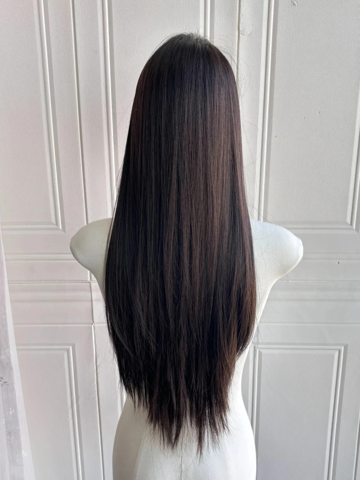 Parrucche Parrucca nera con frangia lunga for capelli neri lisci for donna fascia da 24 pollici(Brown)