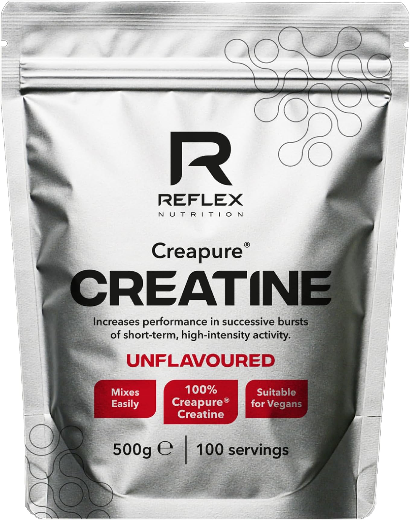 Creapure® Creatine Monohydrate Powder Unflavoured - 100% Creatine for Strength, Muscle Gains & Recovery - No Fillers or Additives - 500g (Vegan Creatine 5g per Serving, 100 Servings)