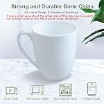 AntoKueh White Ceramic Coffee Mugs, 14OZ Porcelain Mugs, Set of 6 with Handle for hot Cocoa, Tea, Milk, Cappuccino, Bone China