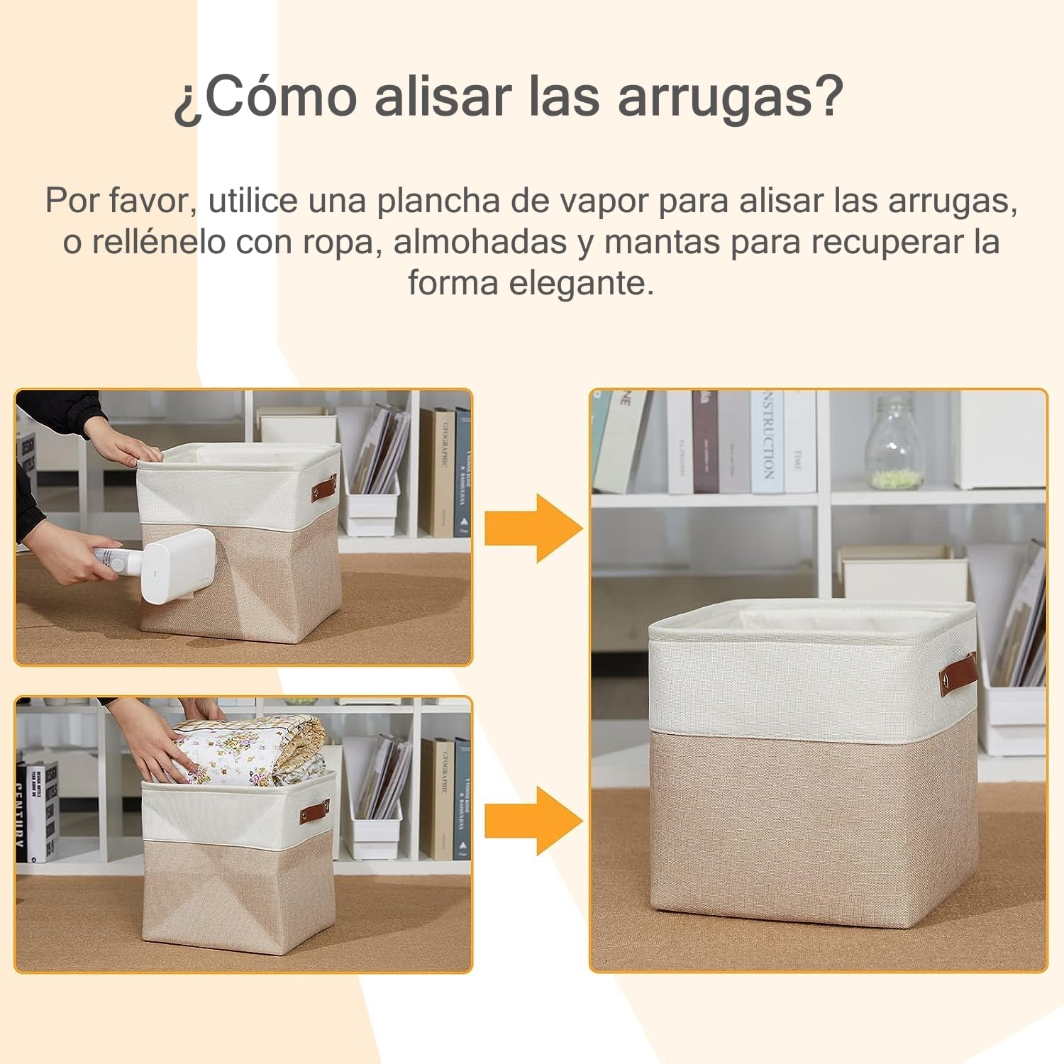 Mangata Juego de 4 cubos de tela, cesta de almacenaje de 30x30x30cm para el dormitorio, cuarto de manualidades, habitación de los niños ▏ Caqui/Blanco