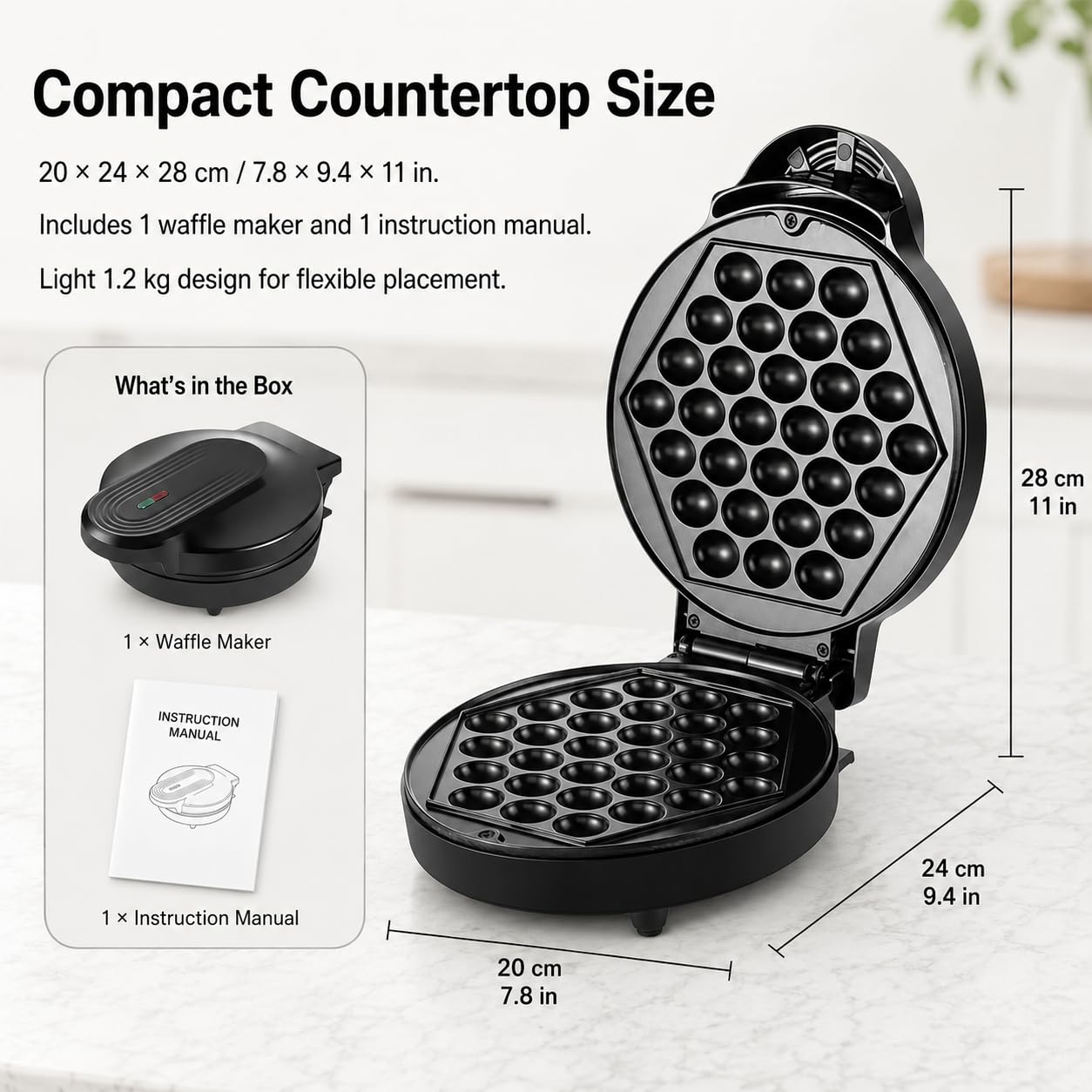 Macchina per waffle a bolle, riscaldamento fronte-retro da 1000 W
