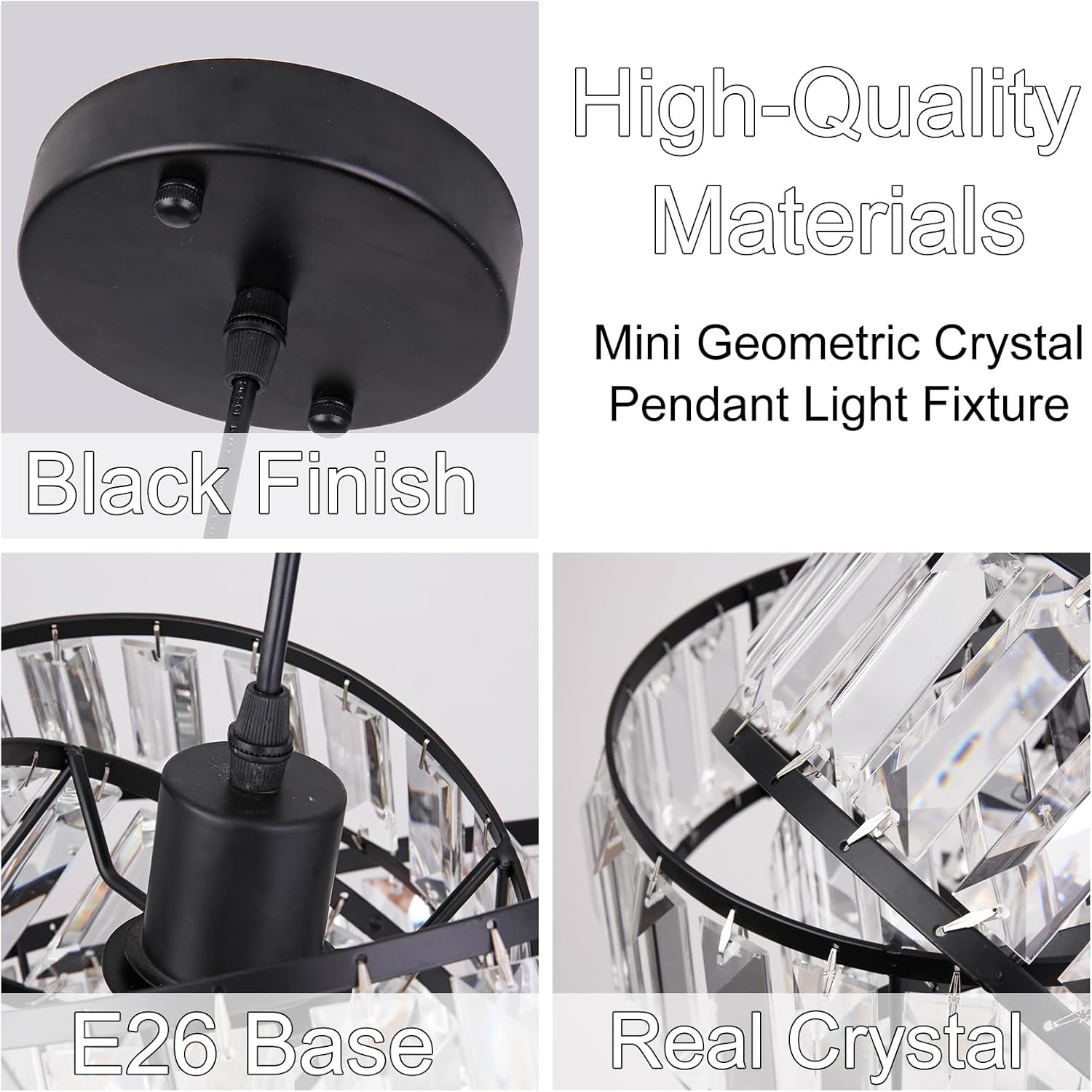 Modern Crystal Chandelier Light Fixure Mid Century Modern Geometric Black Ring Chandelier Vintage Small Crystal Black Chandeliers for Dining Room, Kitchen Island, Bedroom, Foyer