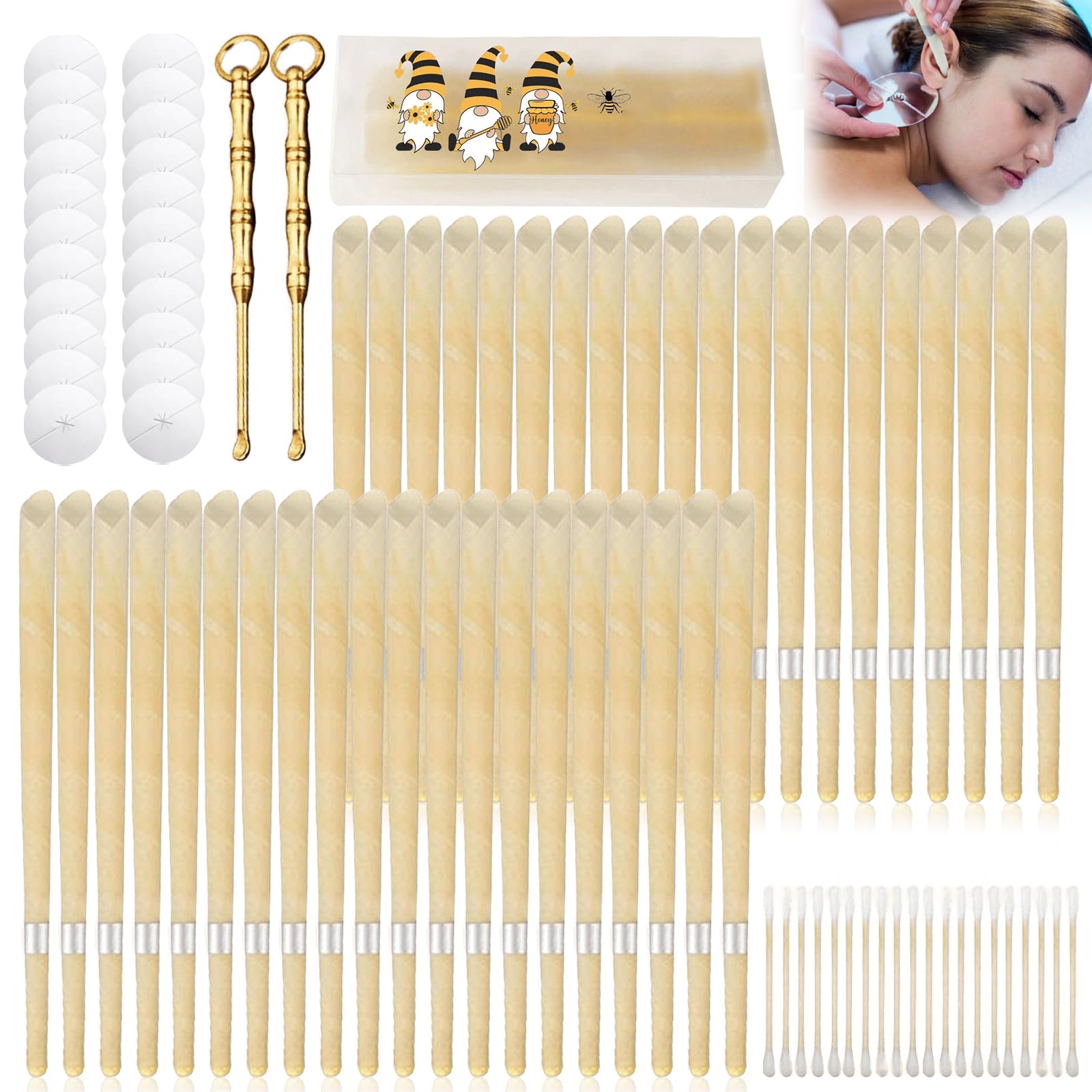 40 velas para los oídos: 24 cm para limpiar cerumen, con 20 bandejas, 40 bastoncillos de algodón y 2 cucharas, velas para los oídos, velas de perfume para relajación y salud