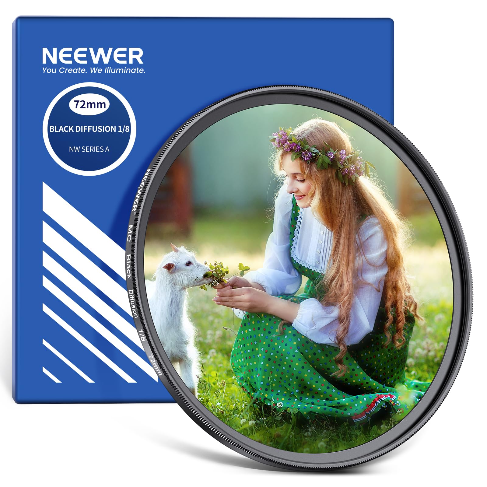 NEEWER 72mm Black Diffusion 1/8 Filter for Mist Cinematic Effect, Ultra Slim Optical Glass Filter with Multi Nano Coatings for Video Vlog Portrait Photography