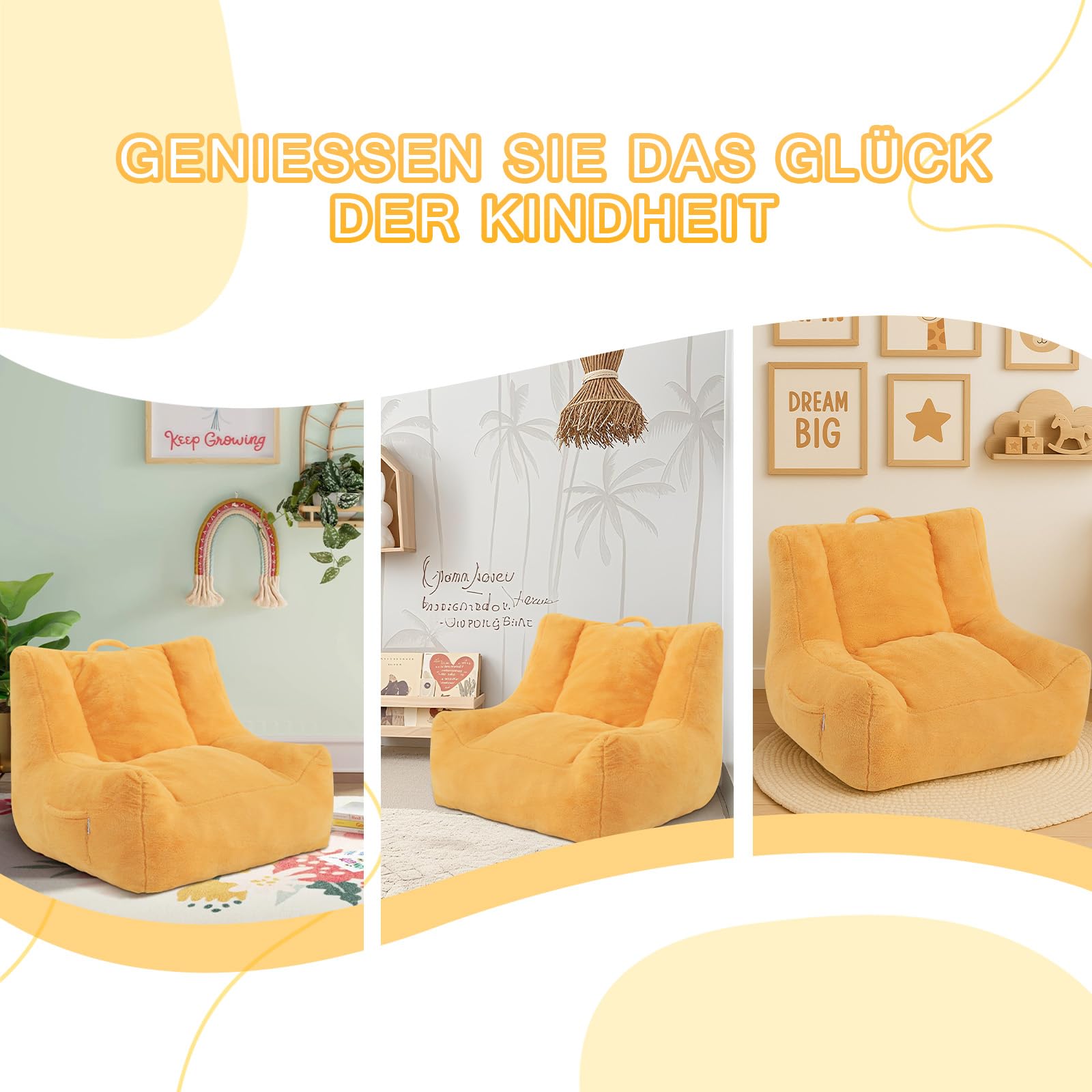 MeMoreCool Sitzsack Kinder, Baby Sessel mit Füllung Jungen und Mädchen, gemütliches Sofa mit Tasche für Spielzimmer, Sitzsäcke fürs Kuschelecke Kinderzimmer, Gelb