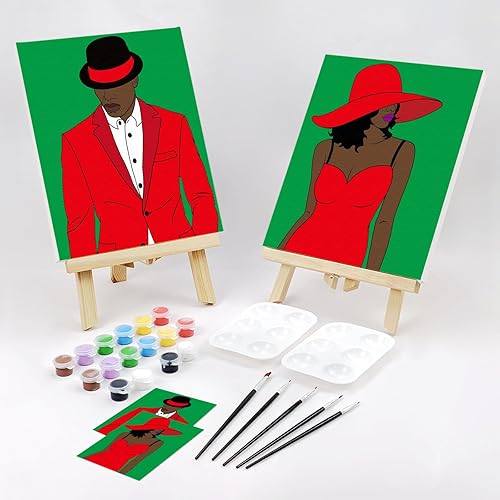 Vista 11 de VOCHIC Paquete de 2 kits de pintura y sorbo de lienzo predibujado para pintar para adultos, lienzos estirados, pintura, juego de arte para parejas