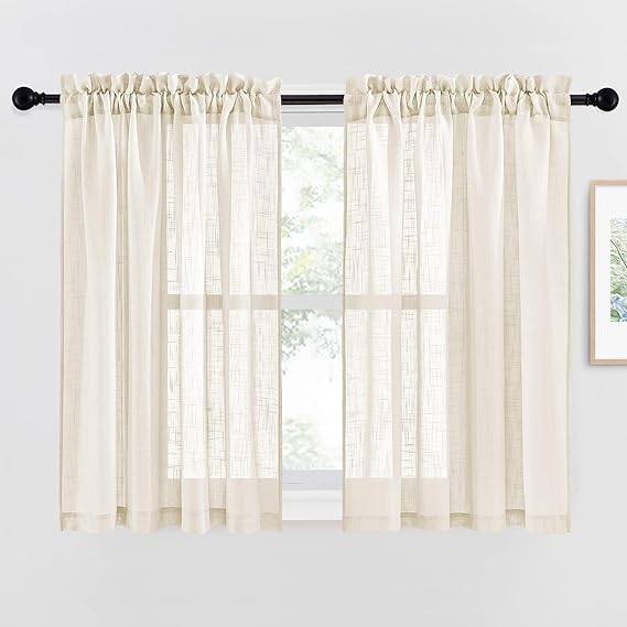 NICETOWN Short Bedroom Sheer Curtains 45" Long Linen Look