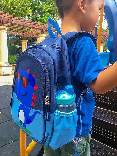 Miniatura 5 de Mochila de viaje preescolar de 11 pulgadas para niños pequeños y pequeños, mochila de viaje con dibujos animados (azul dinosaurio)