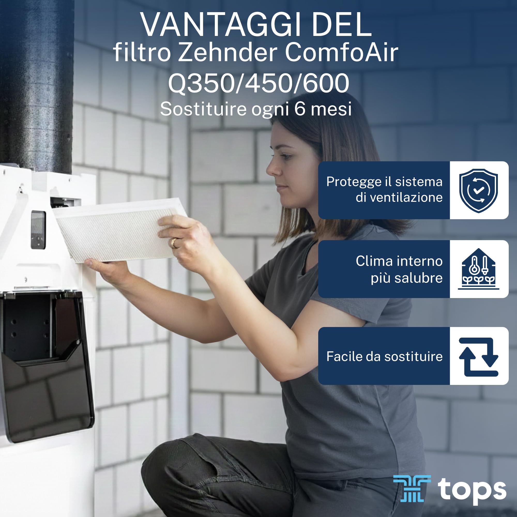 Tops Filtri per Zehnder ComfoAir Q350/450/600 | 4x Zehnder Filtri G4 F7 | Filtri Zehnder | Sostituisce l'Originale Zehnder 400502013