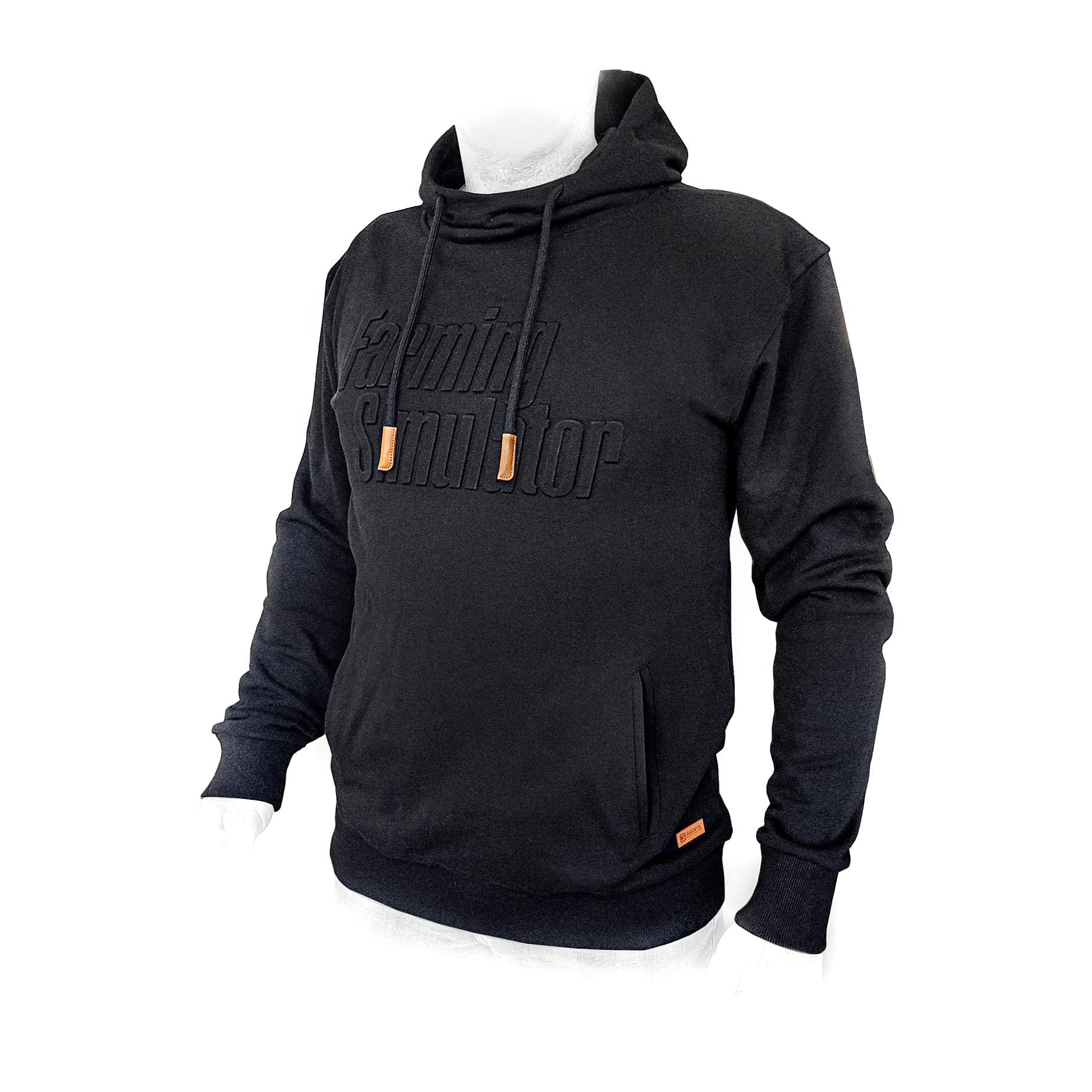 Bluza z kapturem Symulator rolnictwa (rozmiar S, sweter ze 100% bawełny, sweter z napisem, kolor czarny, z aplikacjami skórzanymi, symulatorem rolnictwa)