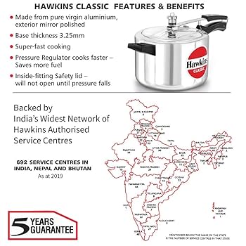 Hawkins 圧力鍋 5L Presser Cooker ホーキンス Hawkins Stainless Steel 5.0 Litre Pressure Cooker : Amazon