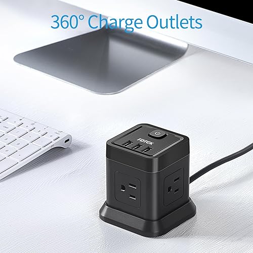 Miniatura 6 de FDTEK - Cable de extensión de 15 pies, regleta de enchufe plano con 4 tomas ampliamente espaciadas con 3 USB, cable de extensión con múltiples tomas