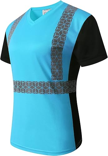 Miniatura 1 de HoliSecure Camiseta de seguridad para mujer, camiseta reflectante alta para mujer con patrón reflectante inusual, manga corta transpirable
