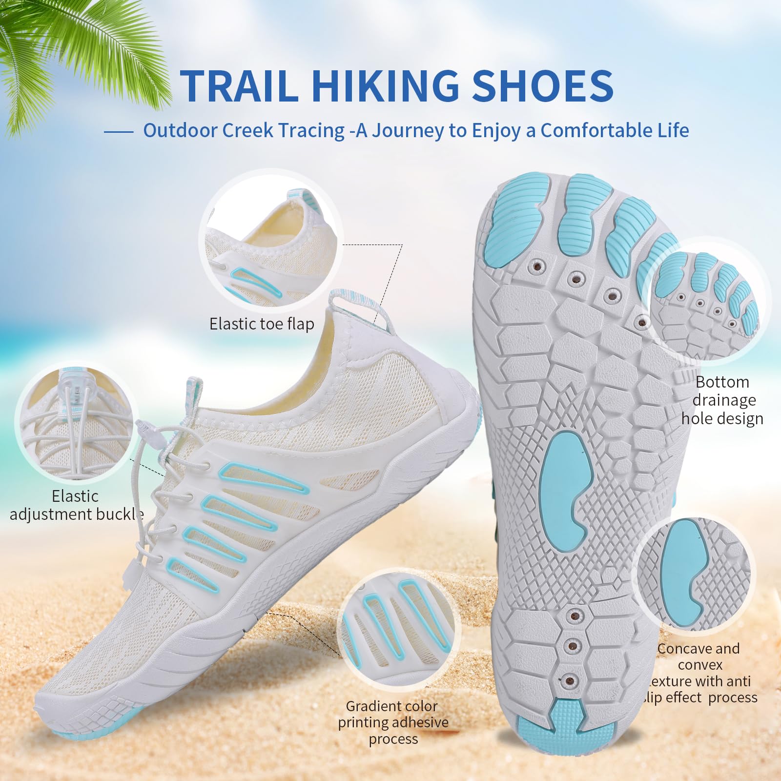 Hike Barefoot Shoes for Women Men - Quick Dry Wide Toe Box Beach Swim Athletic Sports Shoes, Non-Slip Hike Yoga Lightweight Footwear Aqua Hiking Walking Kayaking Diving Surfing