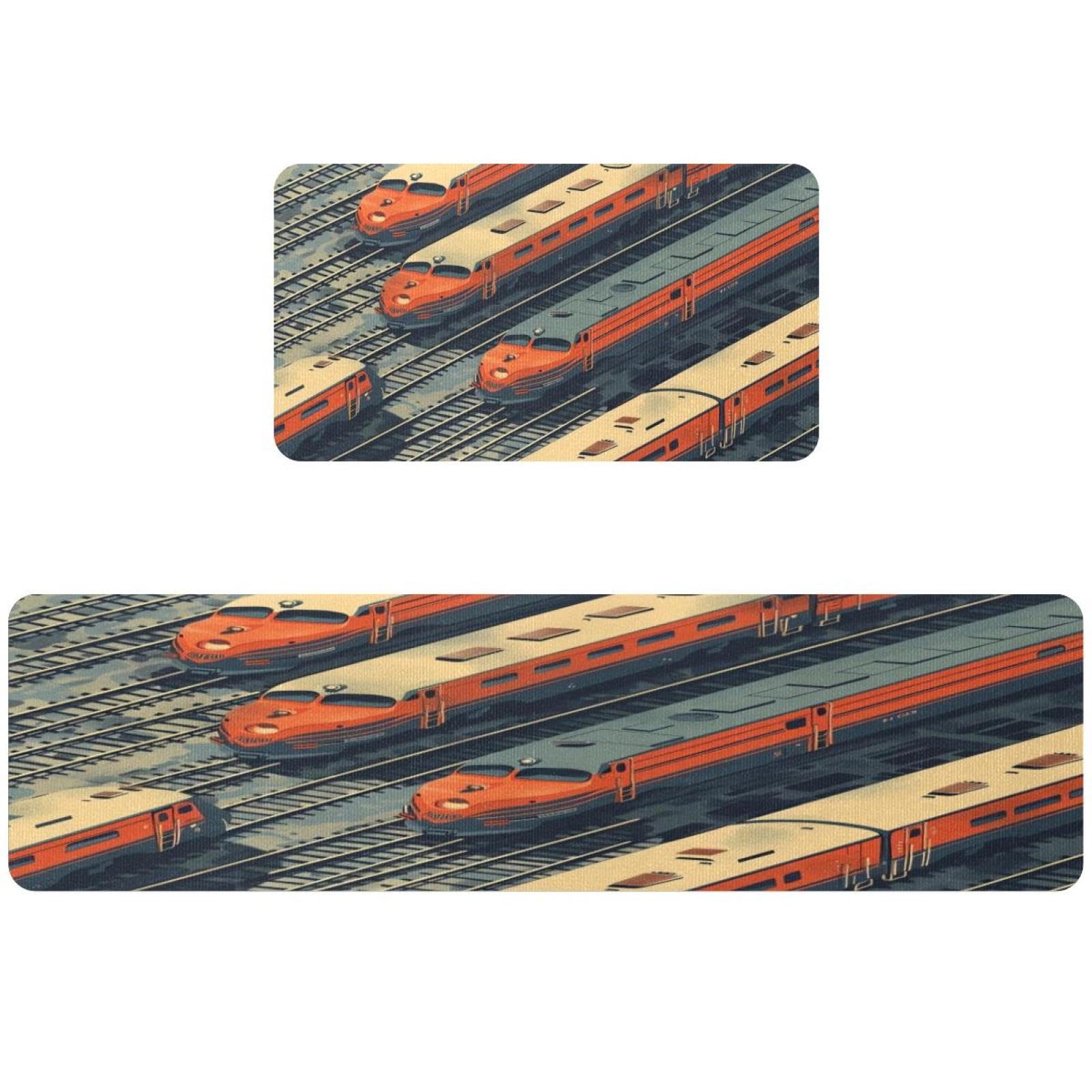 Alfombrillas de cocina vintage de tren para decorar pasillo y lavandería