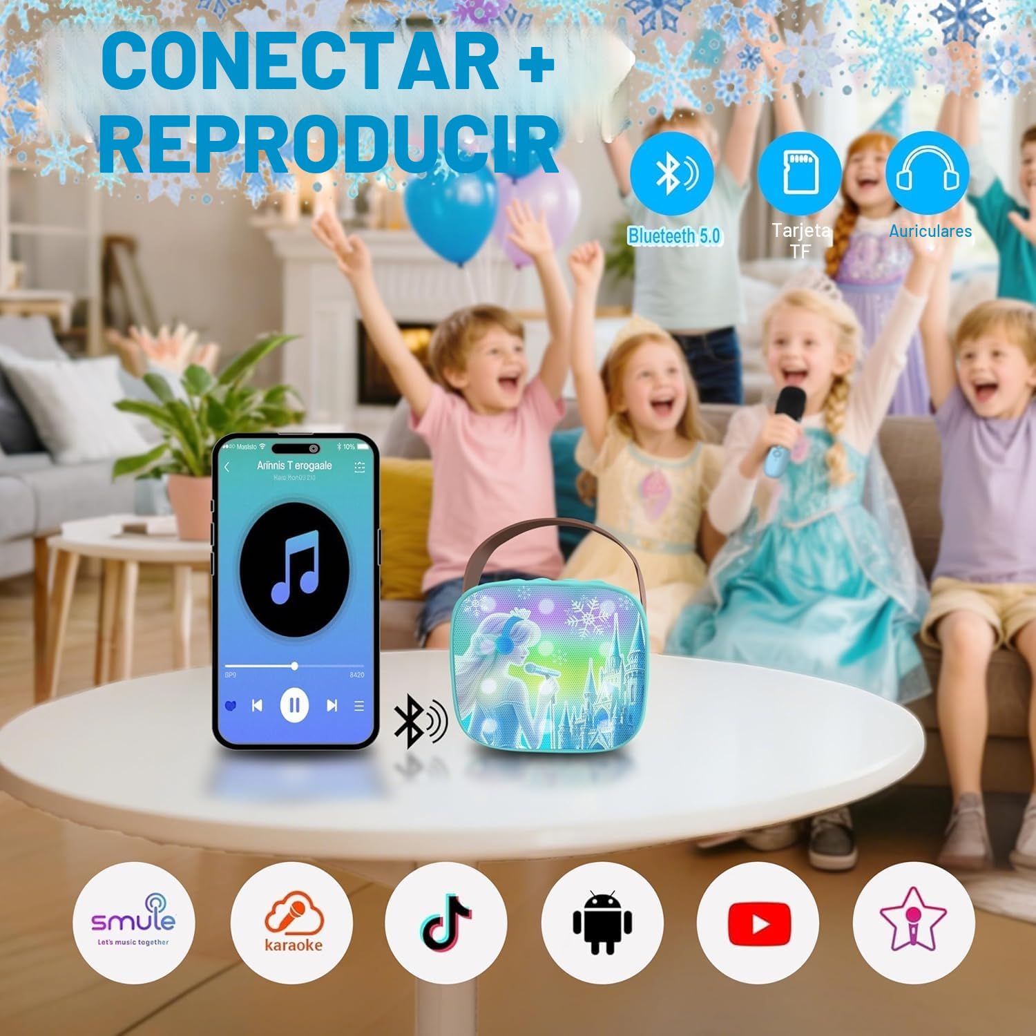 Karaoke Infantil, Micrófono Frozen para Niñas 3 4 5 6 7 8 9 Años, Karaoke con 2 Micrófonos Inalámbricos, Juguetes Frozen, Idea de Regalo Cumpleaños o Navidad