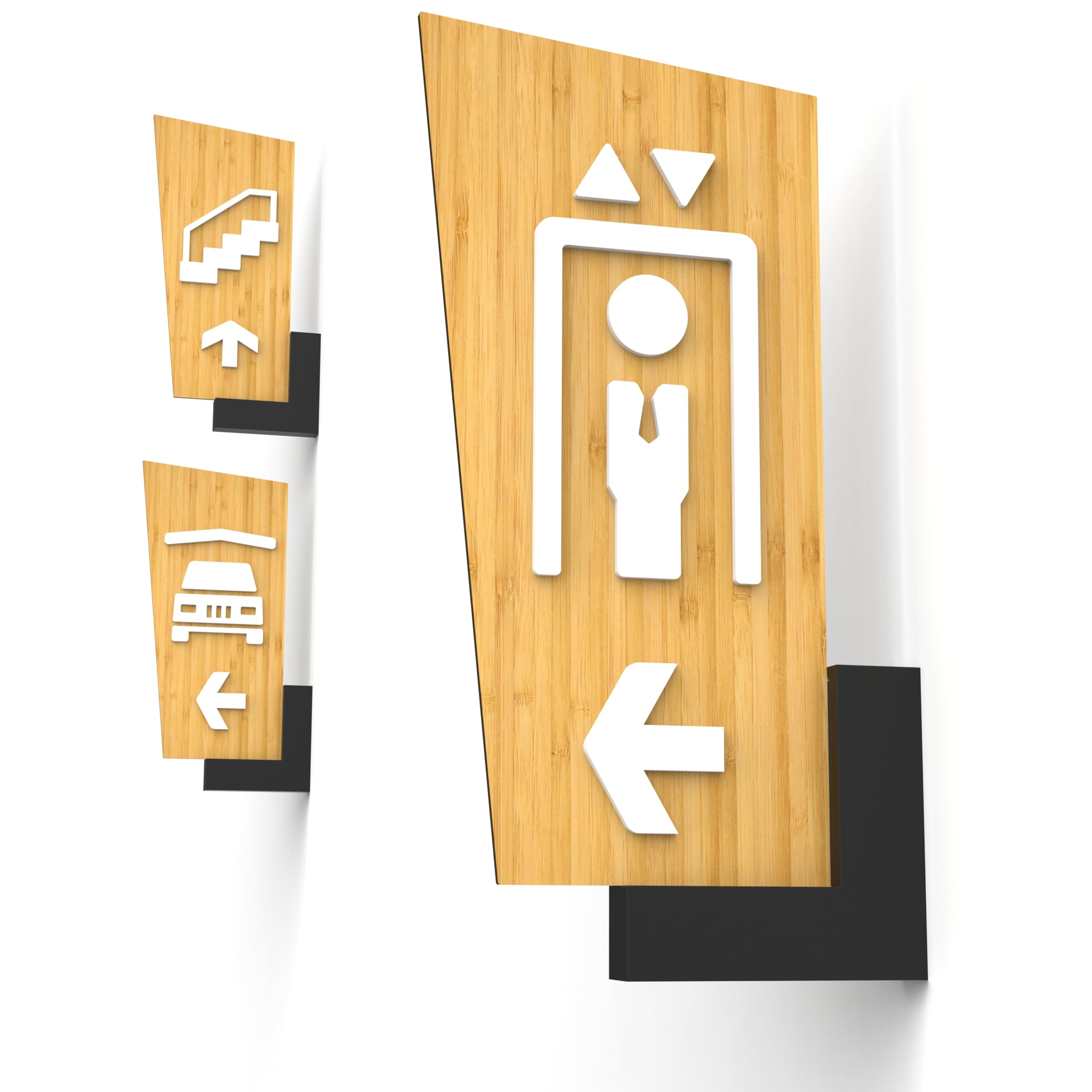Set de 3 Señales Direccionales Personalizables – Cartel Ascensor, Escaleras, Garaje – Carteles de Pared Doble Cara con Flechas Adhesivas para Hoteles, Oficinas, Tiendas