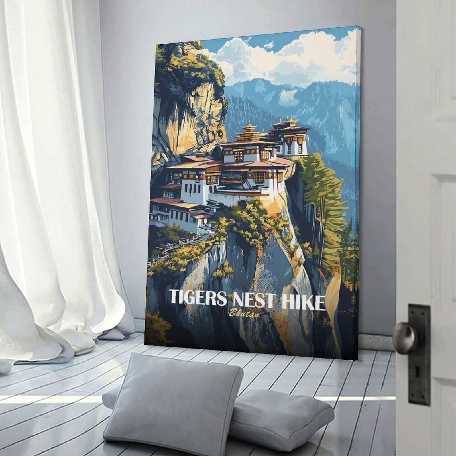 Junmoney Tigers Nest Hike, Bhutan Decorative Wall Artwork 12x18inch(30x45cm), for Living Room, Bedroom, Office Or Hallway, Decorative Artwork with Broad Appeal
