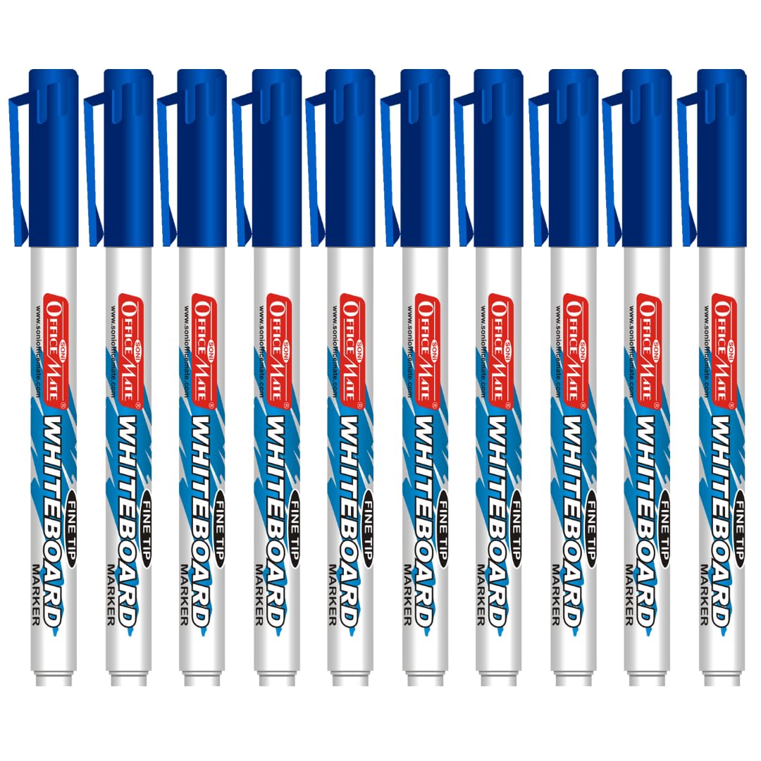 Soni Officemate Fine Tip Whiteboard Markers – Blue | 2.5 mm Tip | Non-Toxic | Smooth Writing | Easy Wipe Ink | Ideal for School & Office | Pack of 10-picture-20