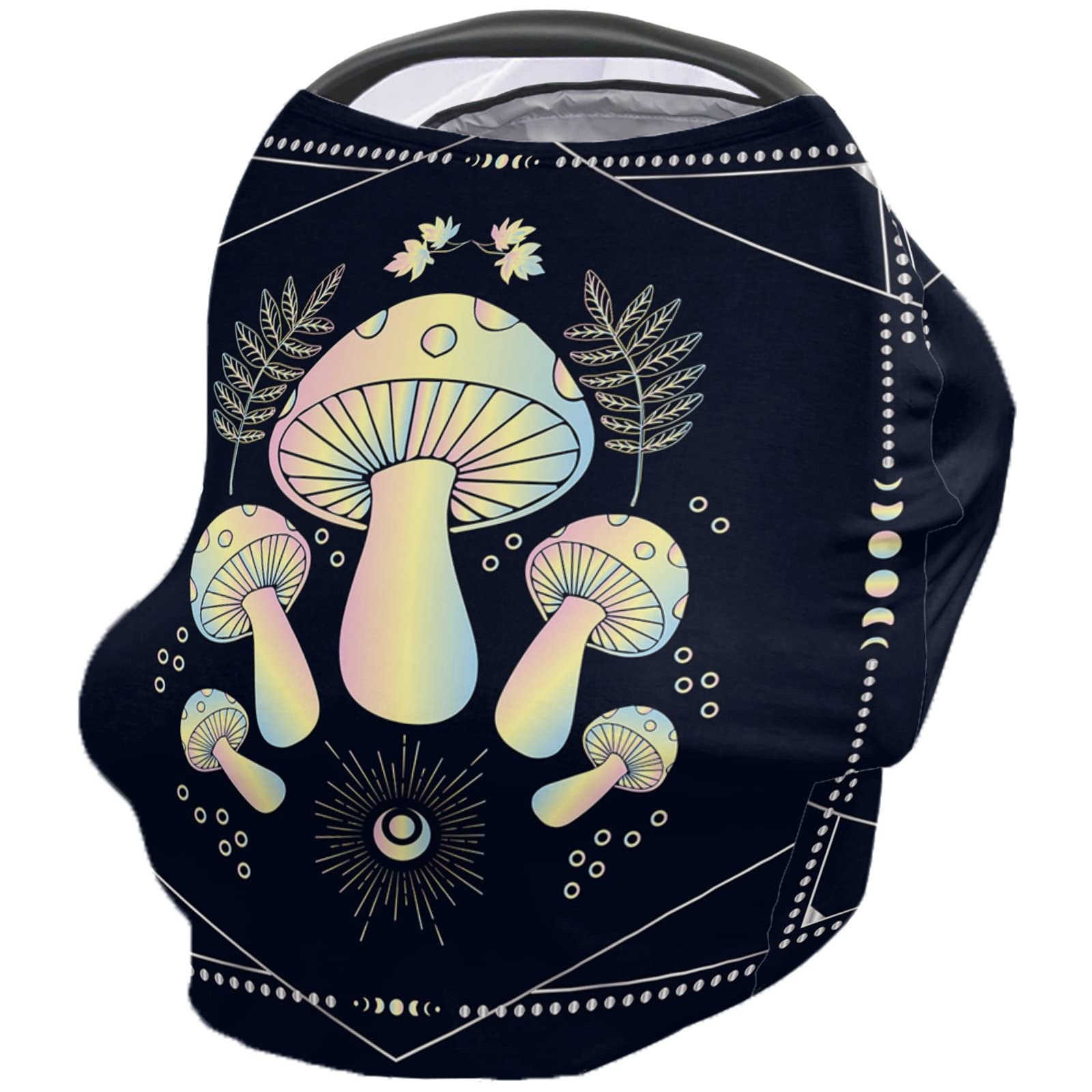 Nursing Cover for Breastfeeding Scarf, Gradient Pink Yellow Mushroom Leaves Lines Baby Car Covers Super Soft Multi Use for Canopy Shopping Cart Cover Blanket Stroller Cover