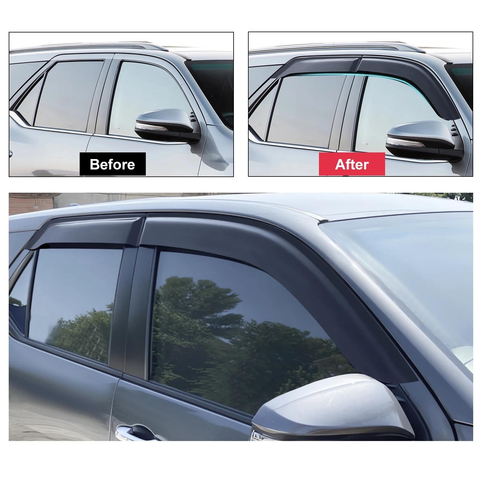 Viseras Viento para Toyota para Fortuner 2015-2020 2021 2022, Doble Cabina, Deflector De Viento, Parasol, Protector contra La Lluvia, Visera para Ventana Guardias Lluvia