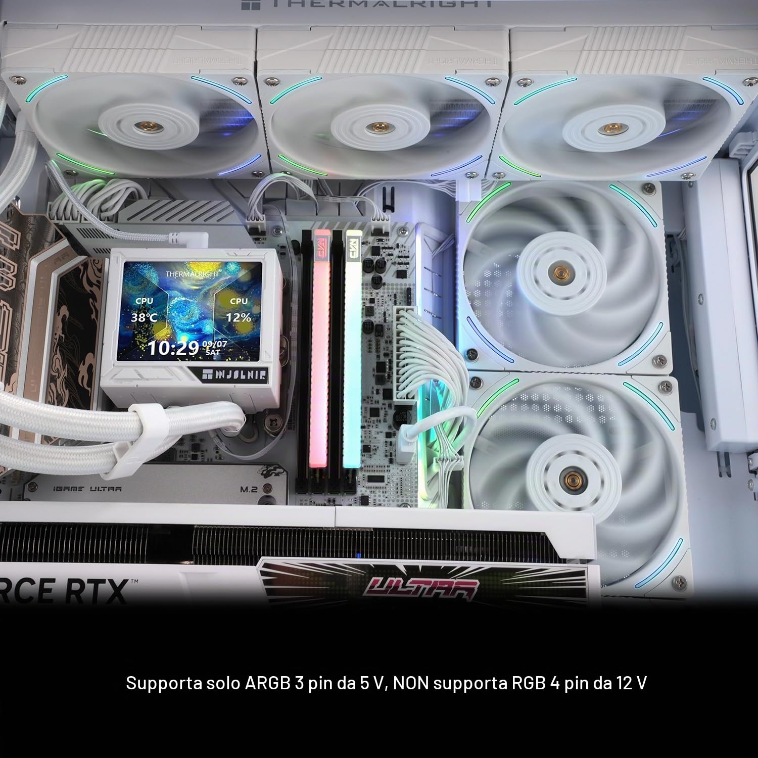 TR -Mjolnir Vision 360 ARGB Bianco CPU Water Cooler, 3 ventole PWM sistema di raffreddamento ad acqua con 2000PRM, per AM4/AM5 & Intel LGA1851/1700, schermo LCD staccabile magnetico con risoluzione