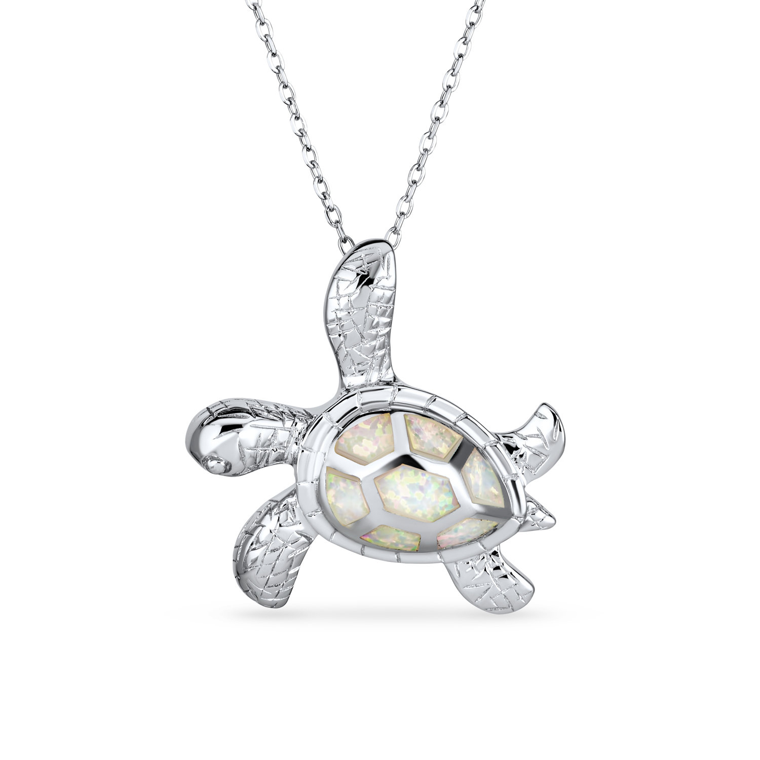 Collier Pendentif Tortue De Mer - Opale Bleue Et Fleurs Plumeria - Argent Sterling 925 - Cadeau Plage Vacances