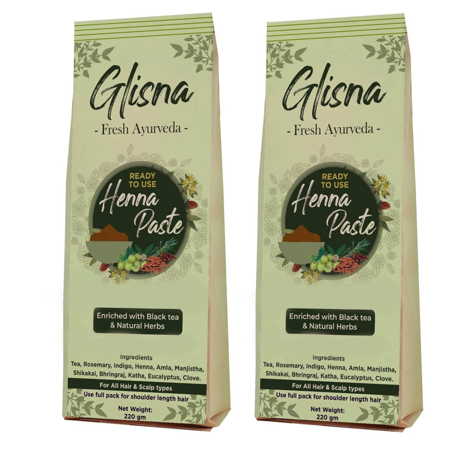 Glisna Henna Paste Ready to Use With Indigo Powder | Organic for Hair (220gm Each), Mixed with Rosemary, Amla, Manjistha, Shikakai | Ready to Apply Mehndi For Hair, Mehandi Paste-picture-46