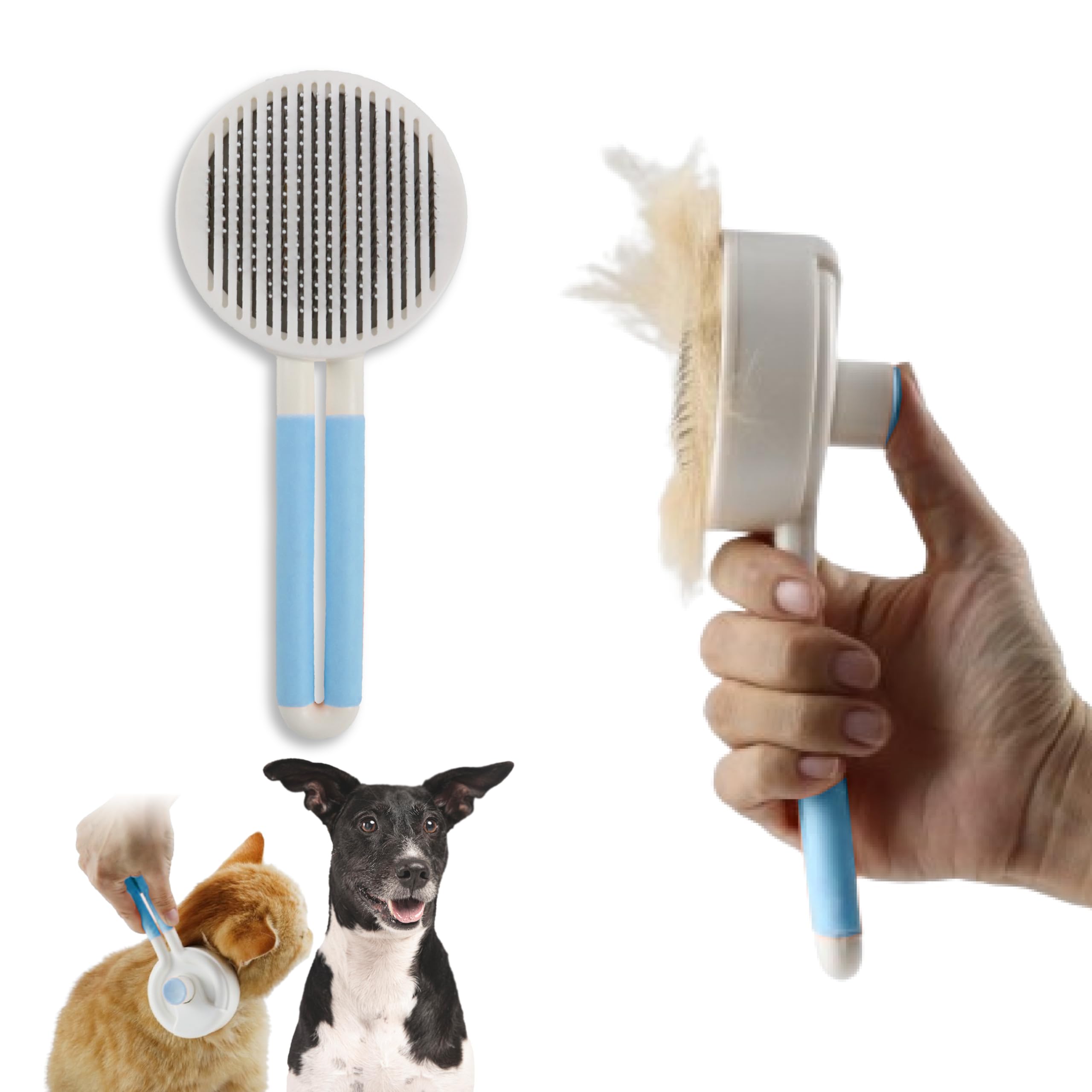 DistriPet Cepillo Gato, Cepillo Perro, Peine Suave con Botón para Extraer y Quitar Pelos con Pelo Largo y Corto. Ideal para Masajes. Rastrillo para Mascotas Pequeñas, Medianas y Grandes.