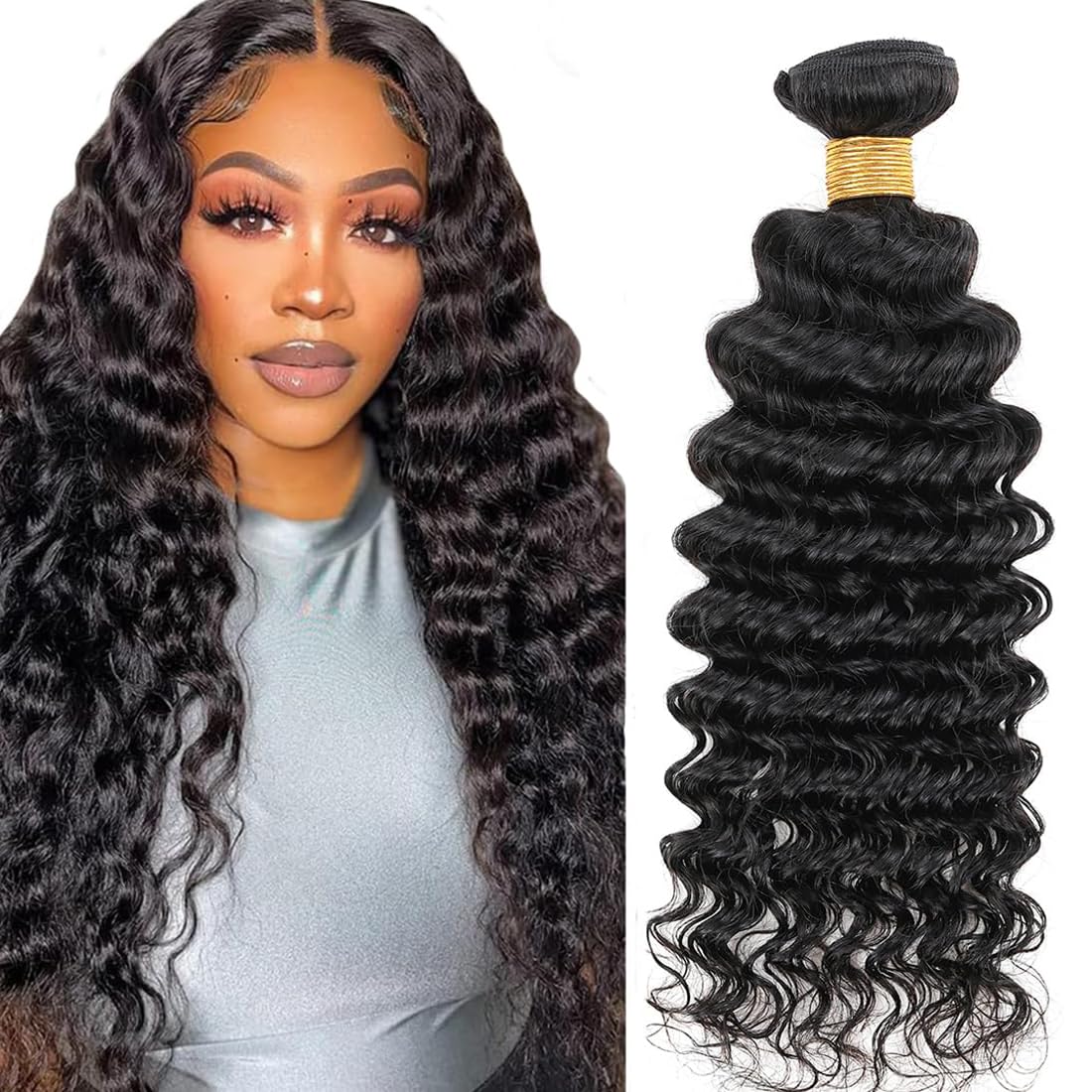 Human Hair Bundles Deep Wave Brazilian One Bundle 18inch 12A 100% Unprocessed Virgin Deep Wave Quick Weave Bundles Raw Human Hair Bundles Deals