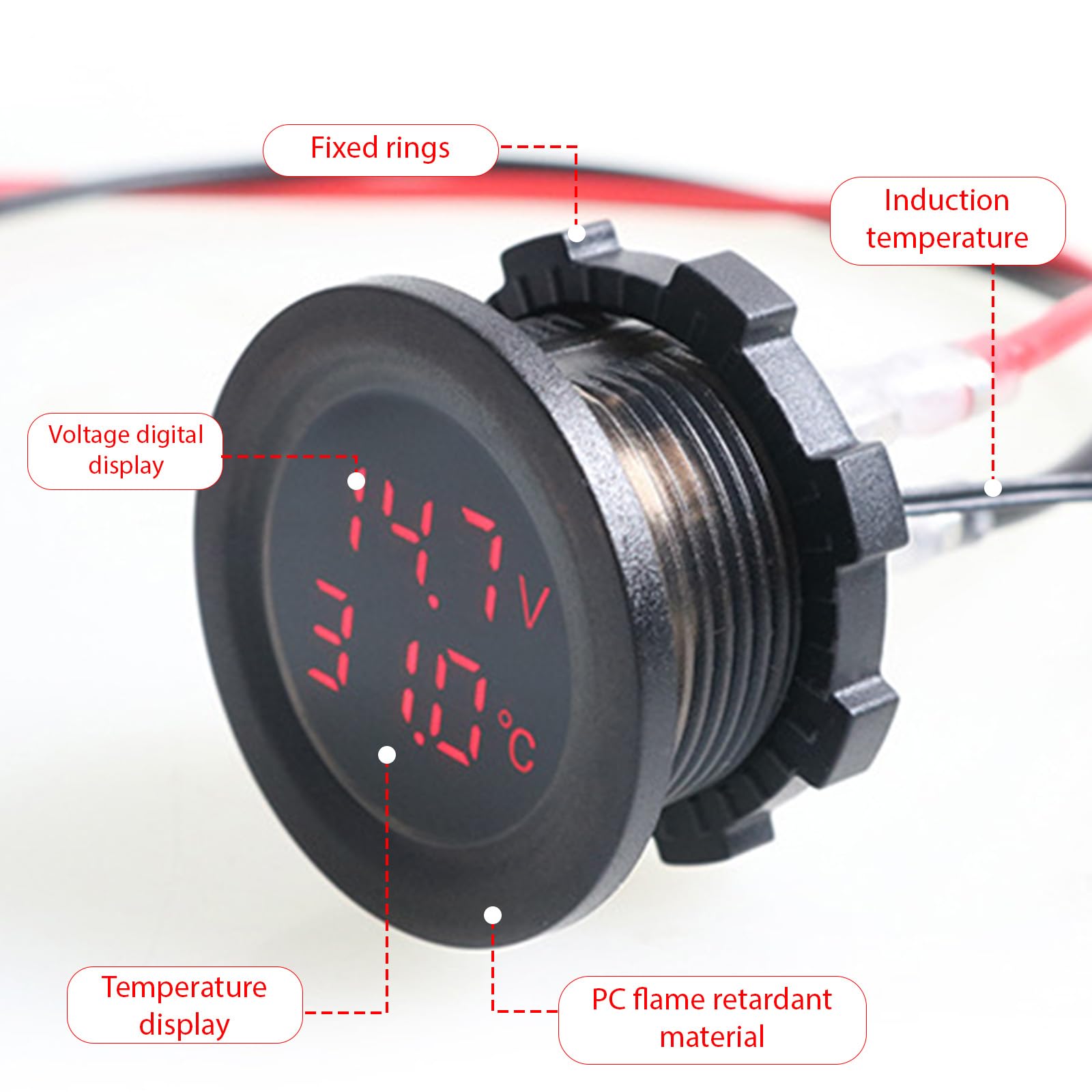 Voltmetro Digitale Termometro 2 in 1,Tensione Batteria Misuratore di Temperatura Monitor Tester,Caricatore USB,per Accendisigari da 12 V,SUV Camion,Camper(1 Pezzi,Rosso)