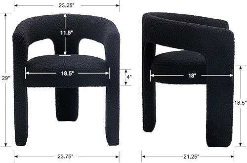 Miniatura 2 de QUINJAY Moderna silla de comedor Sherpa tapizada de piel sintética con brazo cómoda silla lateral para cocina sala de estar recepción color negro