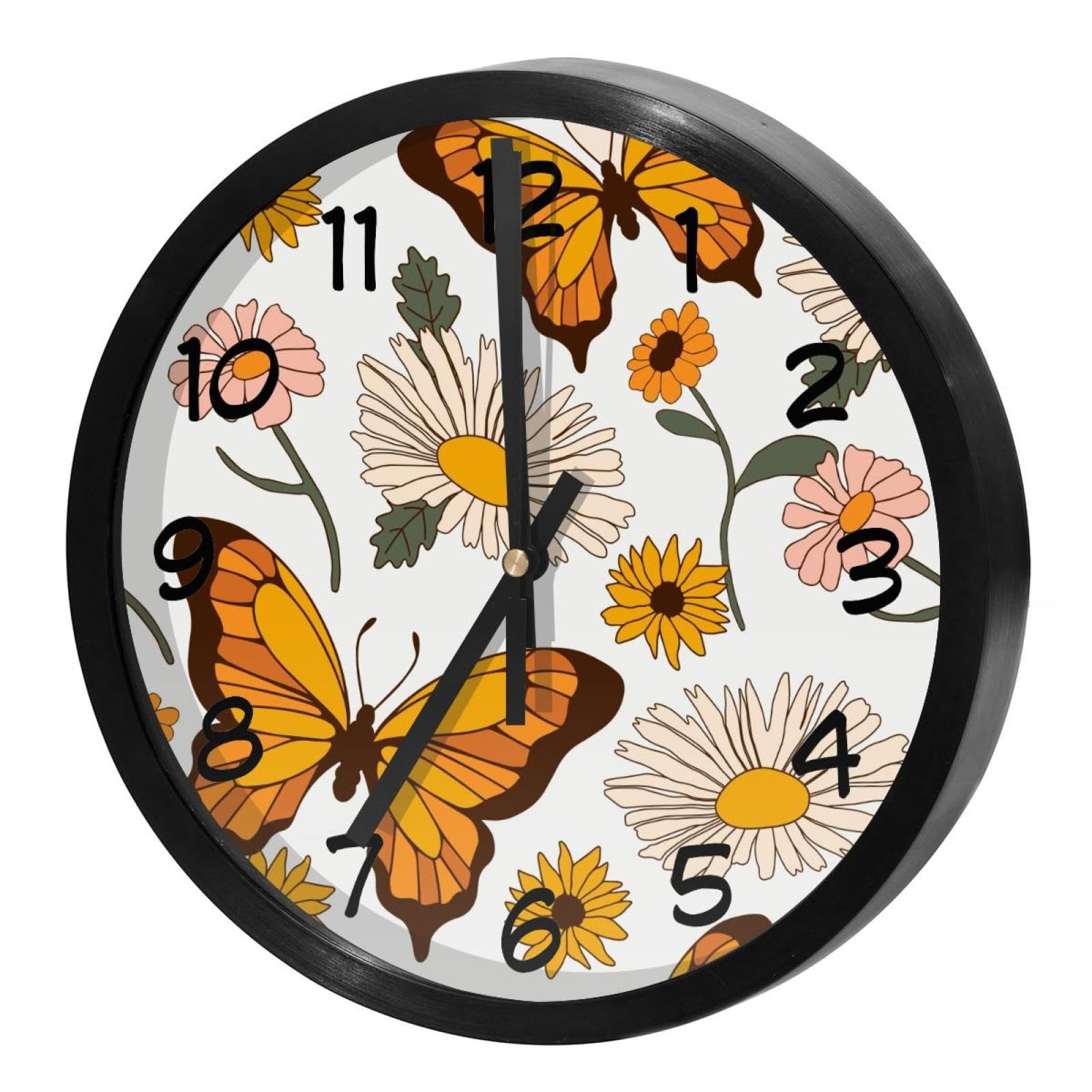 Horloge murale silencieuse pour chambre et salon motif botanique d'automne