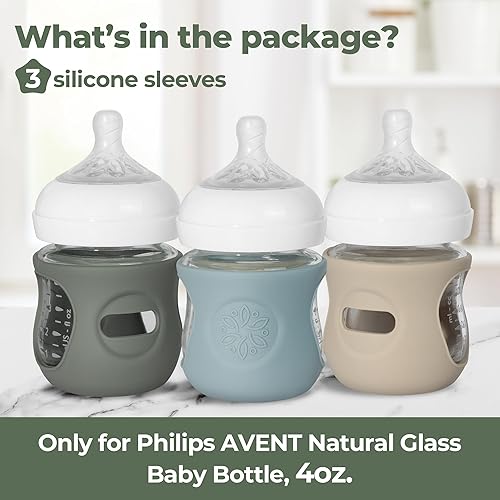 Miniatura 3 de Paquete de 3 fundas de silicona para botella natural Philips Avent, soporte de biberones de silicona de grado alimenticio antiroturas, compatible