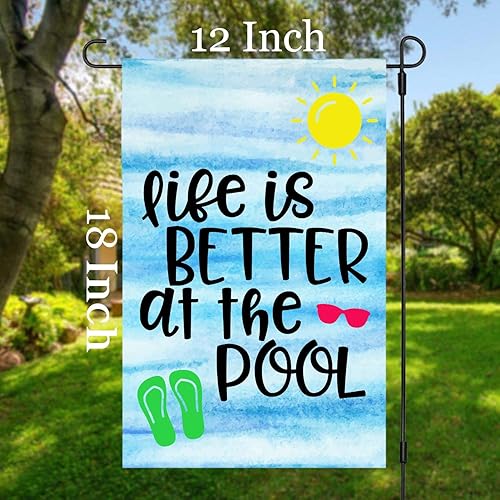 Miniatura 3 de LHMUYU - Bandera de poliéster con texto en inglés "Life is Better at The Pool" para decoración del hogar, jardín, patio, interior y exterior, doble