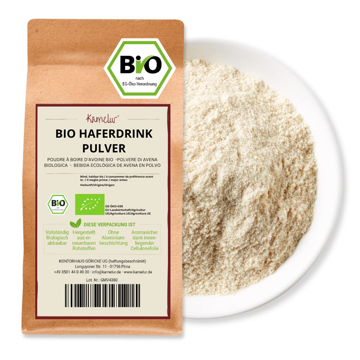 Kamelur Bio Haferdrinkpulver (1kg) Bio Instant Oats - Hafermehl aus Vollkorn Haferflocken