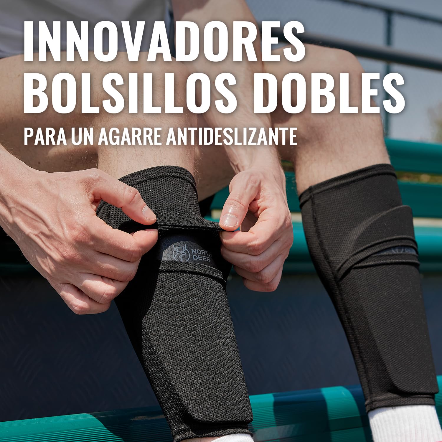 Northdeer Espinilleras Infantiles para Hombre, Incluye Medias con Bolsillo optimizado – Espinilleras de fútbol para Introducir