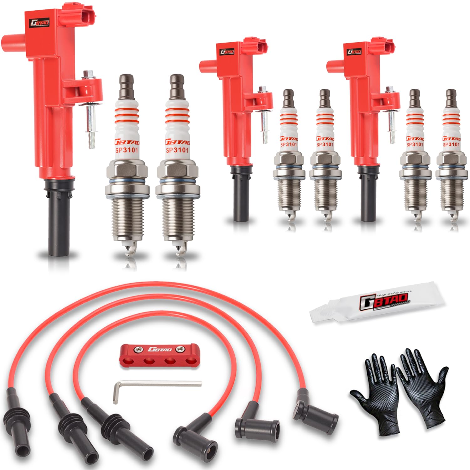 Set of 3 Upgraded Ignition Coil Pack 6 Spark Plug 3 Wire Set Compatible with 2009 2010 2011 2012 Dodge Jeep 1500 Dakota Durrango Nitro Raider Grand Cherokee Liberty 3.7L V6 Replace UF640 4504