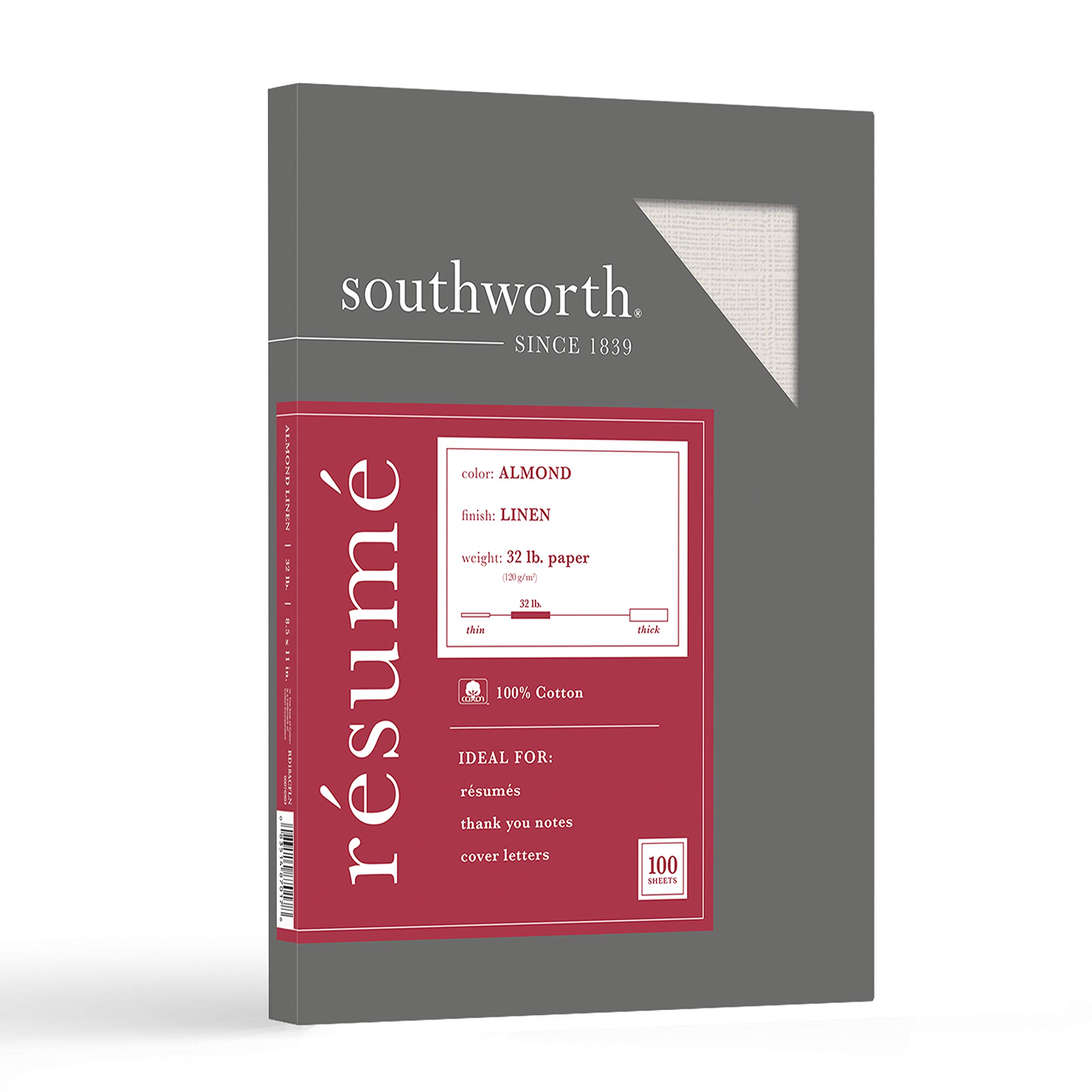 Southworth RD18ACFLN 100% Cotton Linen Resume Paper Almond 32 lbs. 8-1/2 x 11 100/Box