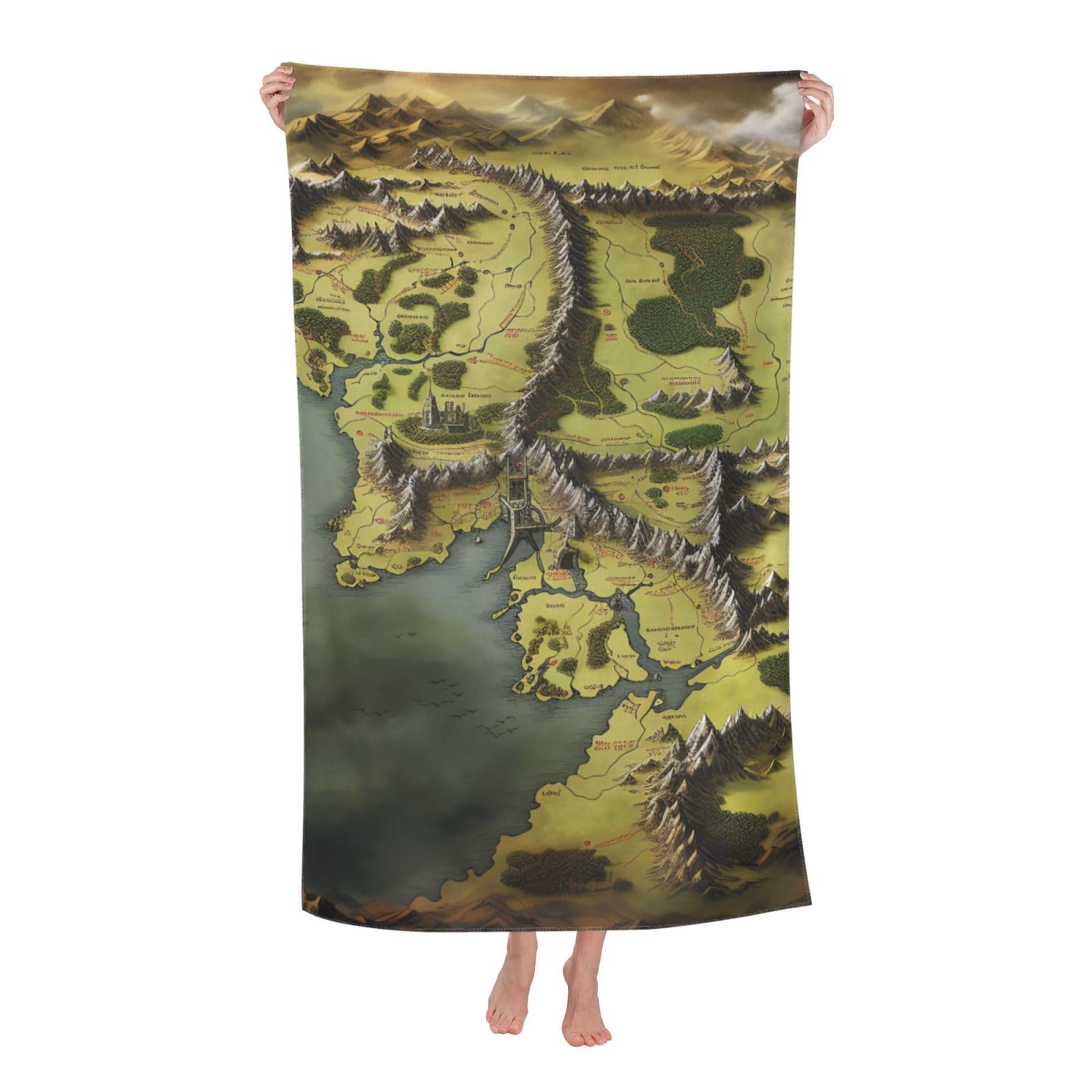 FodPand Middle Earth Map Beach Towel Oversized 52 x 32 in Sand Free Pool Swim Towels for Adult Travel Blanket Lightweight Quick Dry Absorbent Bath Towels Cruise Vacation Accessories