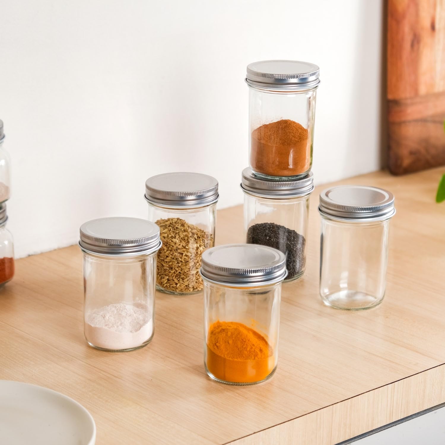 Nestasia Glass Containers for Kitchen (Set of 6-250ml), Airtight Small Glass Jar with Lid for Kitchen Pantry, Spice, Masala, Pickles, Dry Fruits, Coffee Beans Storage, Transparent