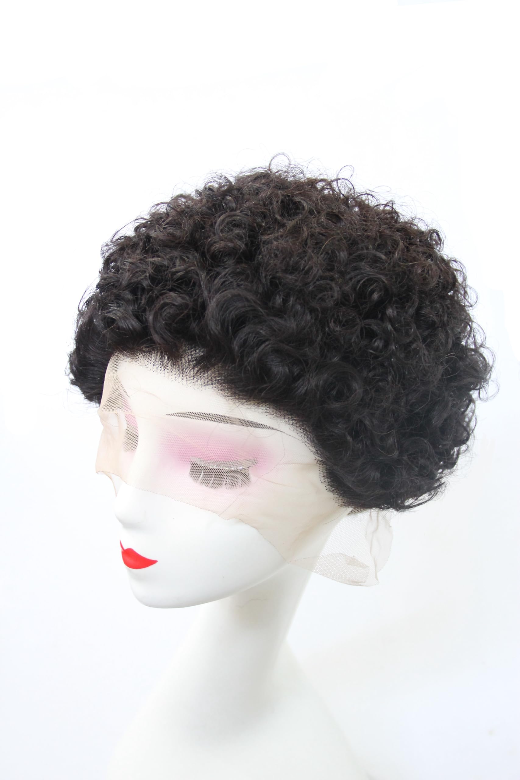 Qiyazai Short Curly Lace Front Wig, 180% Density Pixie Wig for Black Women Glueless, Human Hair, 6 Inch, Natural Color
