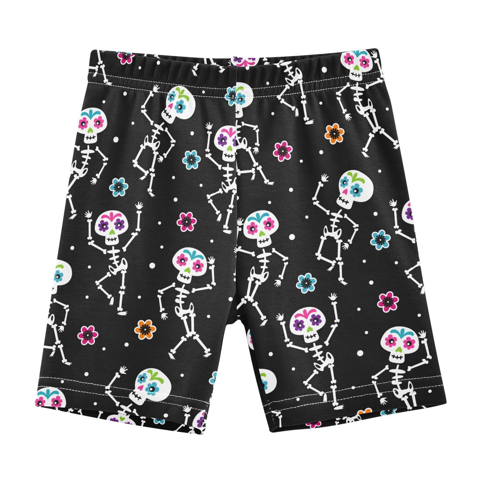 JHKKU Girls Halloween Skeleton Shorts Cotton Cartwheel Bike Kids Biker Under Dress Dance Short Girl Clothes 10Y