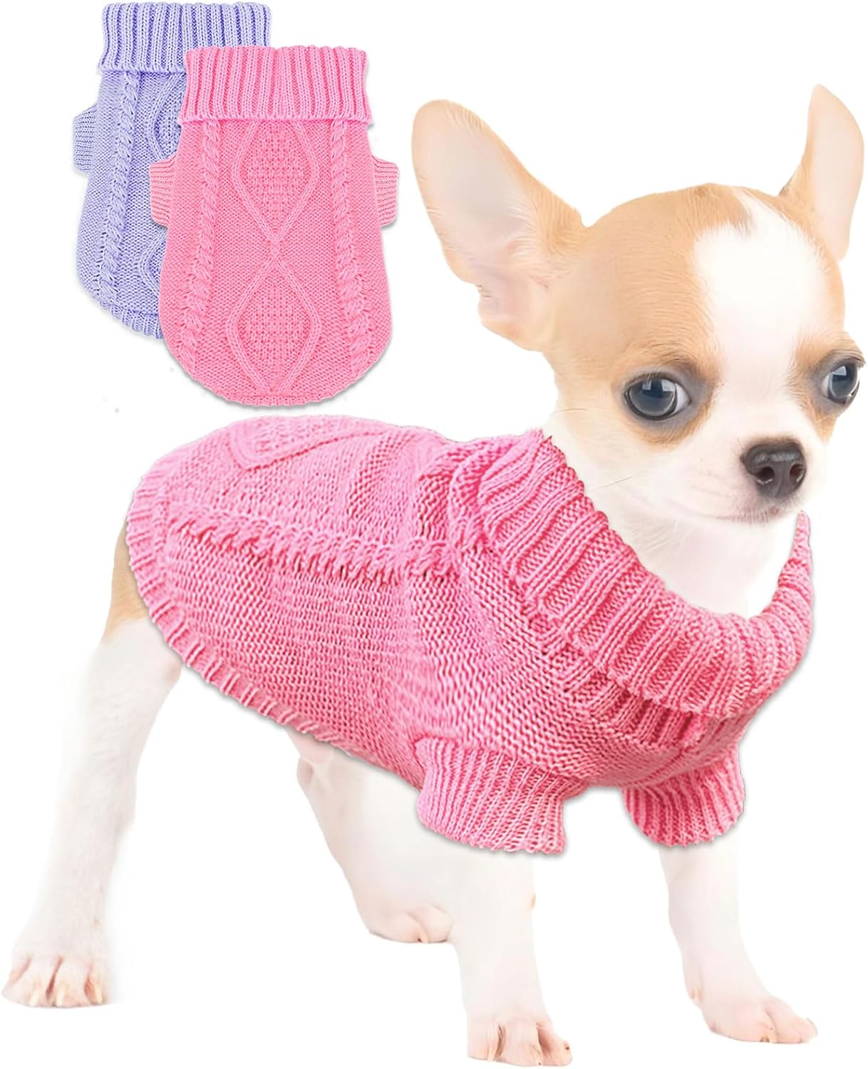 2 Pieces Chihuahua Sweater Dog Sweater for Small Dogs Winter Warm Dog Knitted Sweater Cute Puppy Clothes for Teacup Yorkie Pet Cat Knitwear Thick Clothes (X-Small)