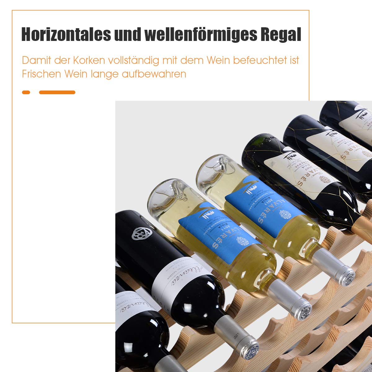 COSTWAY Weinregal Holz stapelbar, Flaschenregal für 72 Flaschen, Weinständer mit 6 Ebenen, Holzregal, Flaschenständer für Küche, Esszimmer, Bar, Keller, 119 x 29 x 72 cm