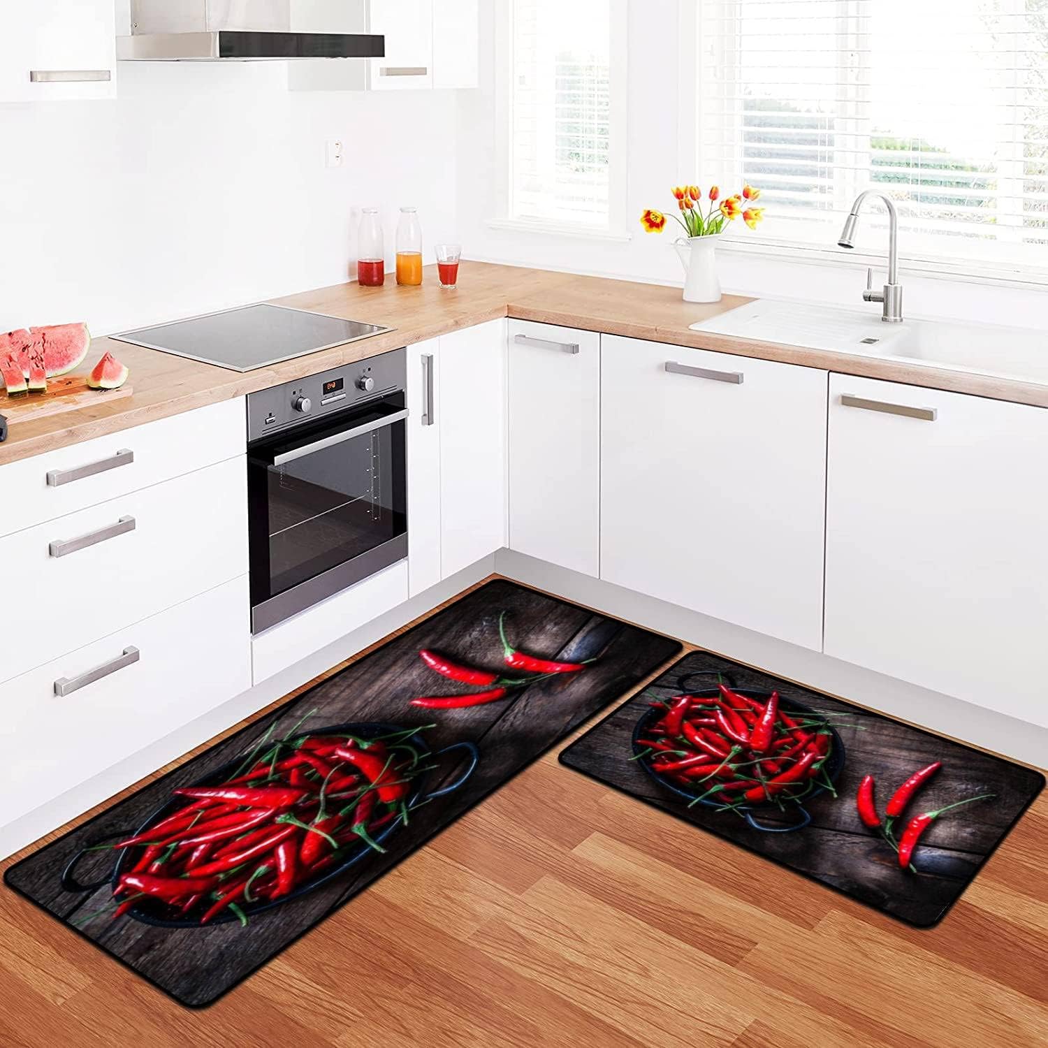 Amazon.com: Kitchen Rugs Set Red Chili Peppers Shot from Above on ...