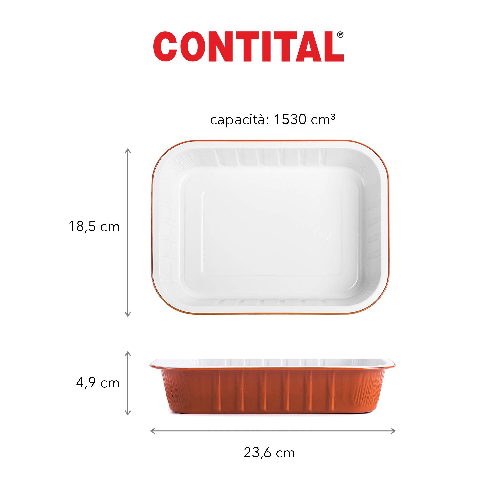 Contital AS221530 | Bandejas de aluminio lacado blanco/cobre 4 porciones, 50 unidades extrarrígidas | Recipientes desechables para microondas y para llevar | bandejas de aluminio desechables