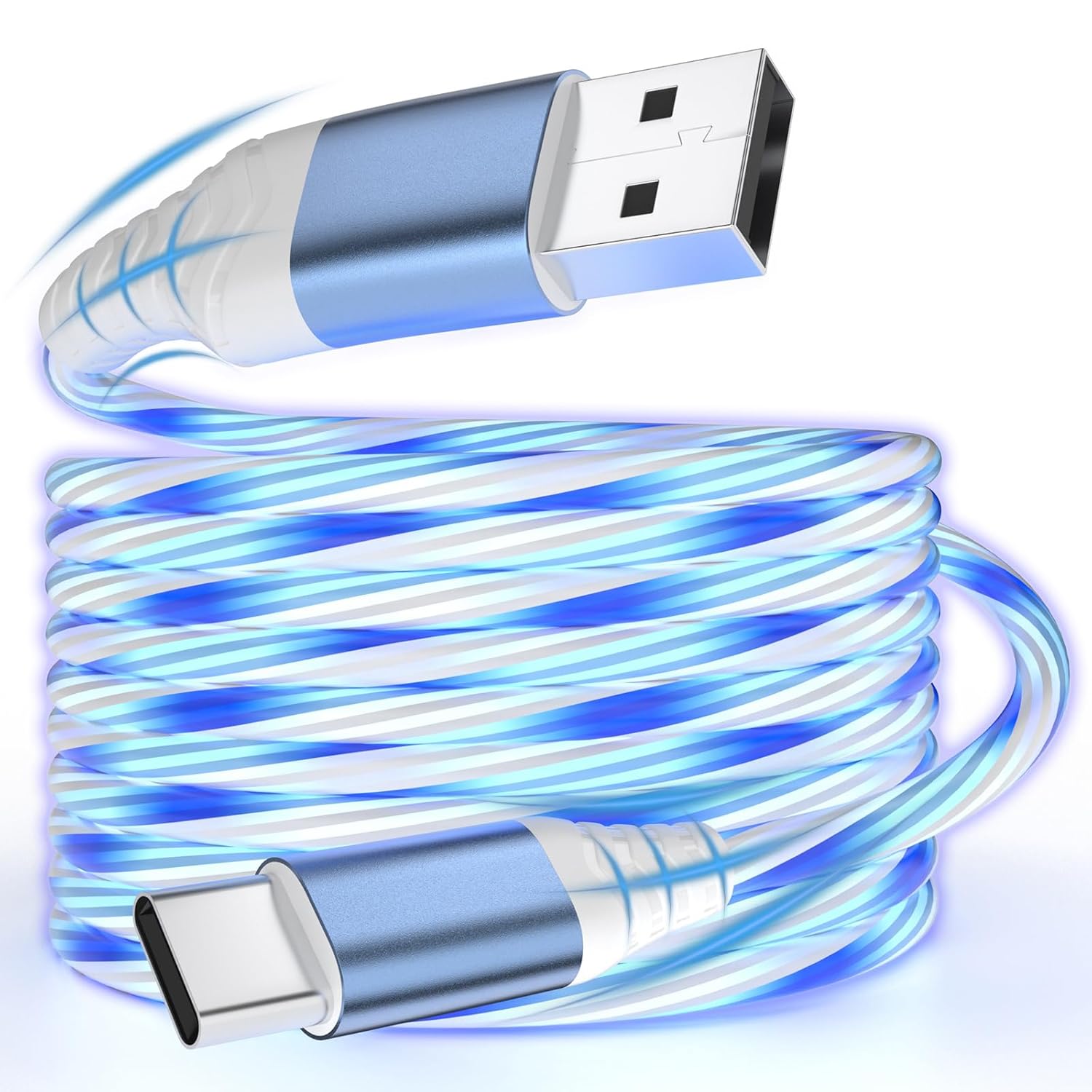 USB C Flowing LED Charging Cable, Light Up Fast Charger Cord for iPhone 16/15, Galaxy, iPad, Android, Glowing Night Visible Cable with Flowing Light, Fast Charge & Sync (Blue, 6.6FT)
